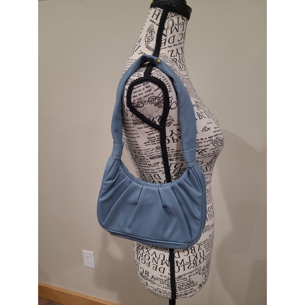 Olivia & Kate New York Pale Blue Mini Vegan shoulder Bag magnetic closure ruched